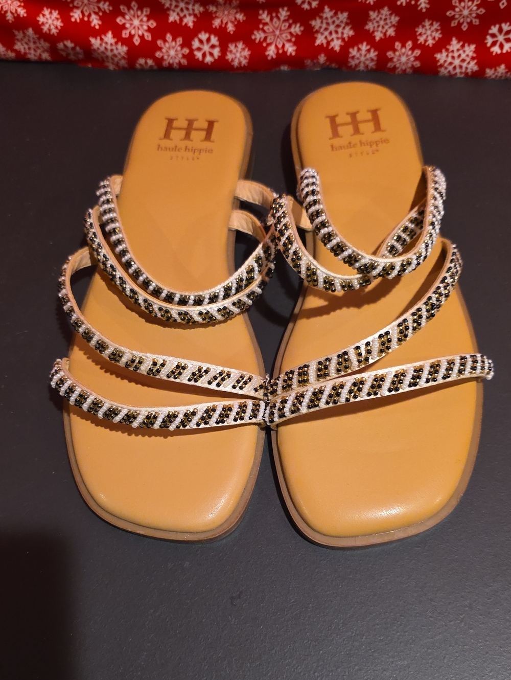 Haute Hippie Beige Beaded Strappy Flat Sandals